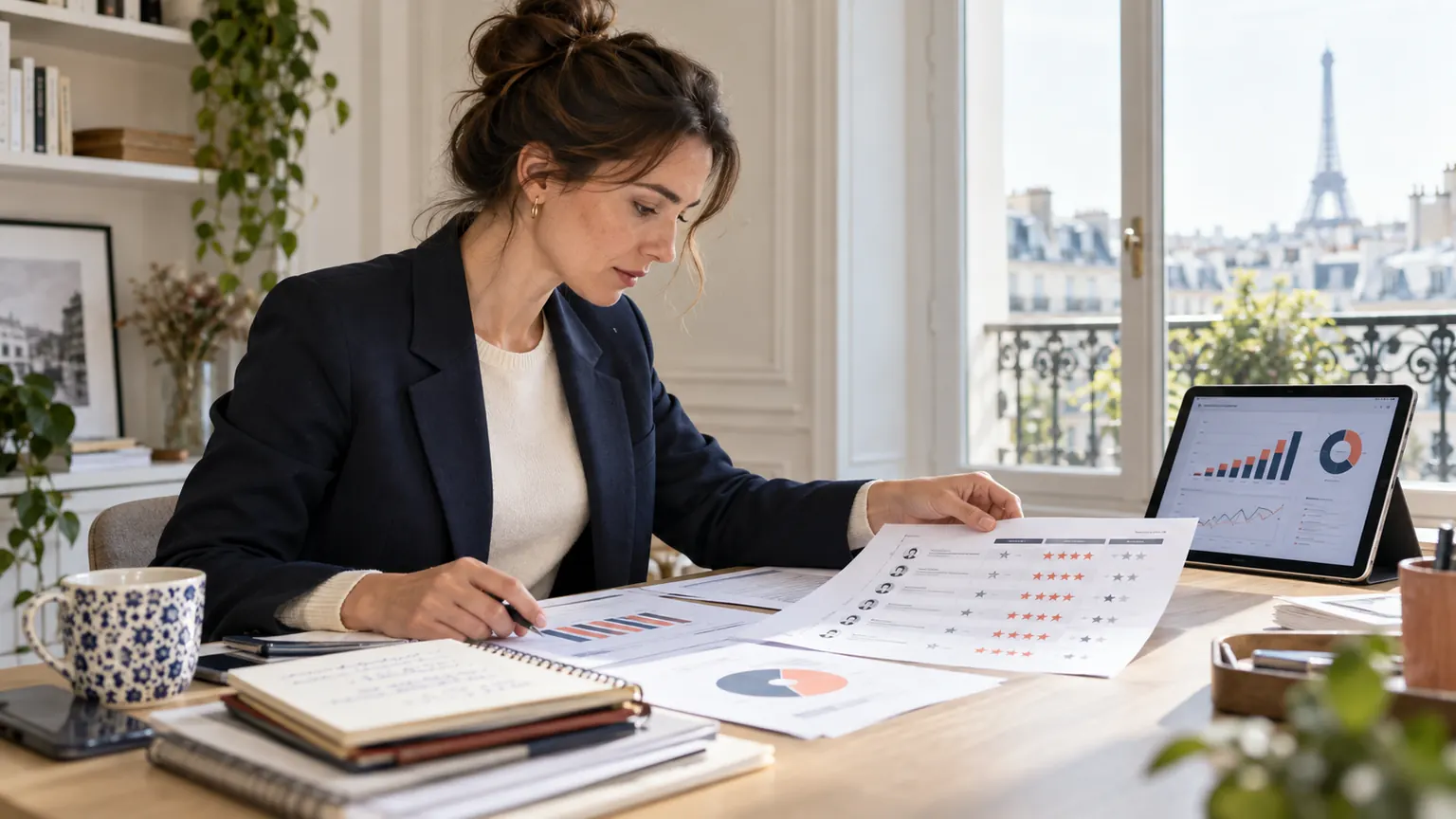 Analyste examinant une grille d’audit de partenaires affiliés