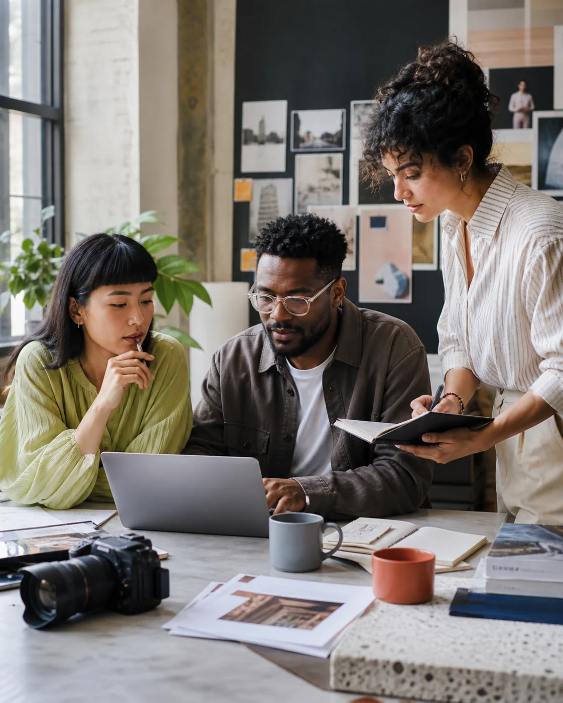 Editorial illustration: An editorial team reviewing digital platform information together