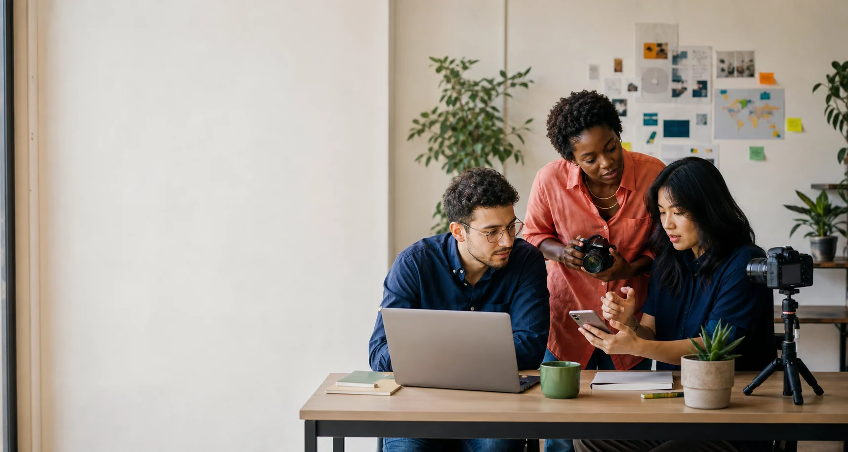 Creadores independientes y especialistas en marketing de resultados trabajando juntos