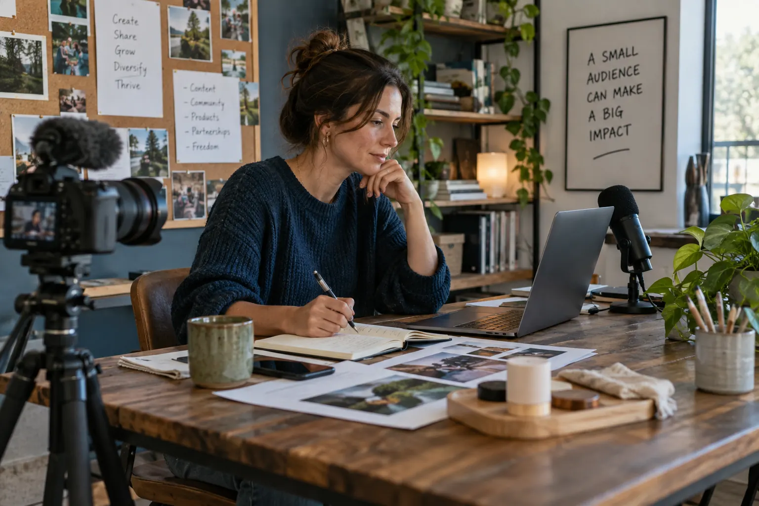Independent creator planning content and diversified audience revenue