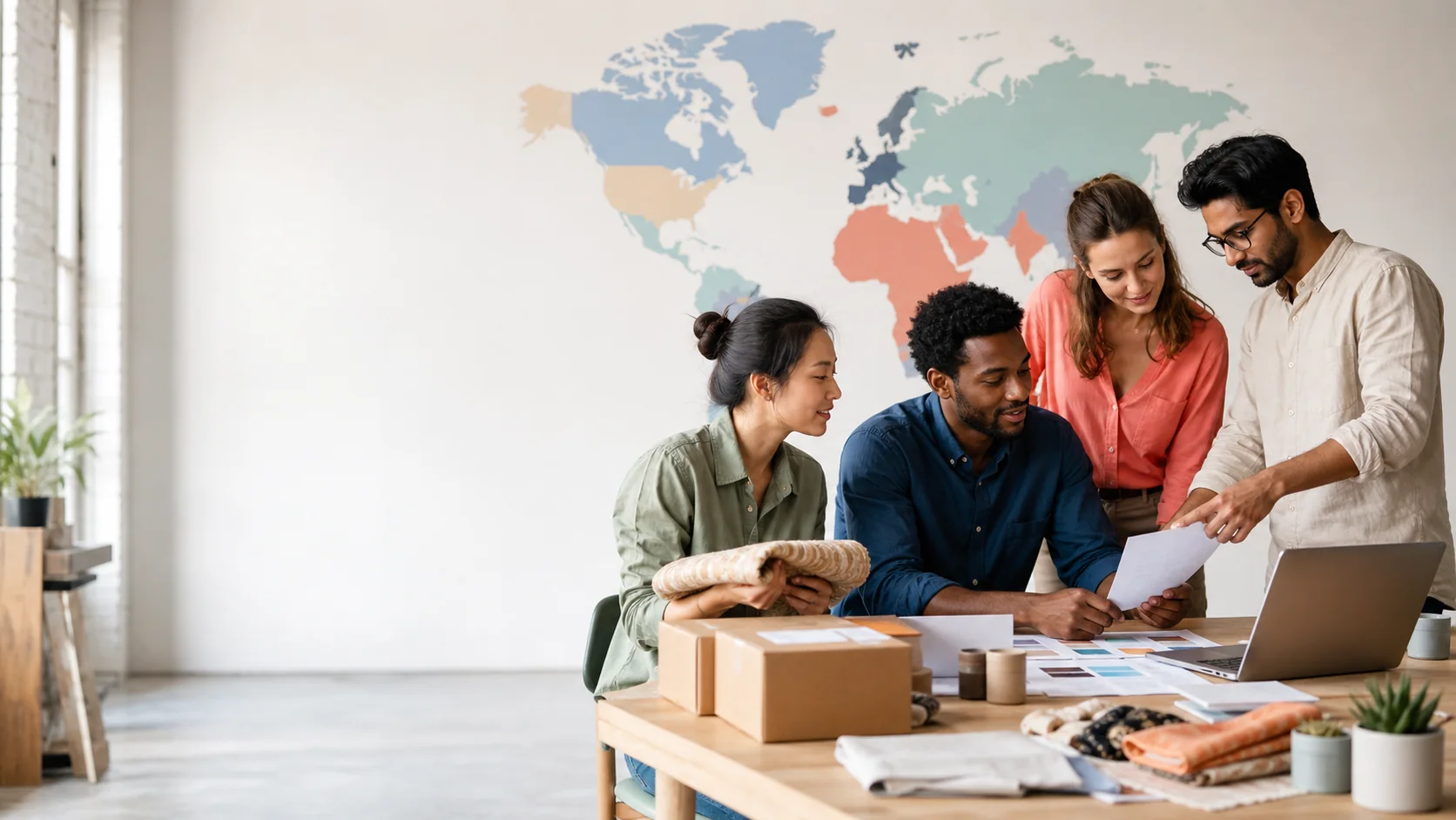 Internationales Handelsteam prüft Produkte, Sendungen und Marktpläne