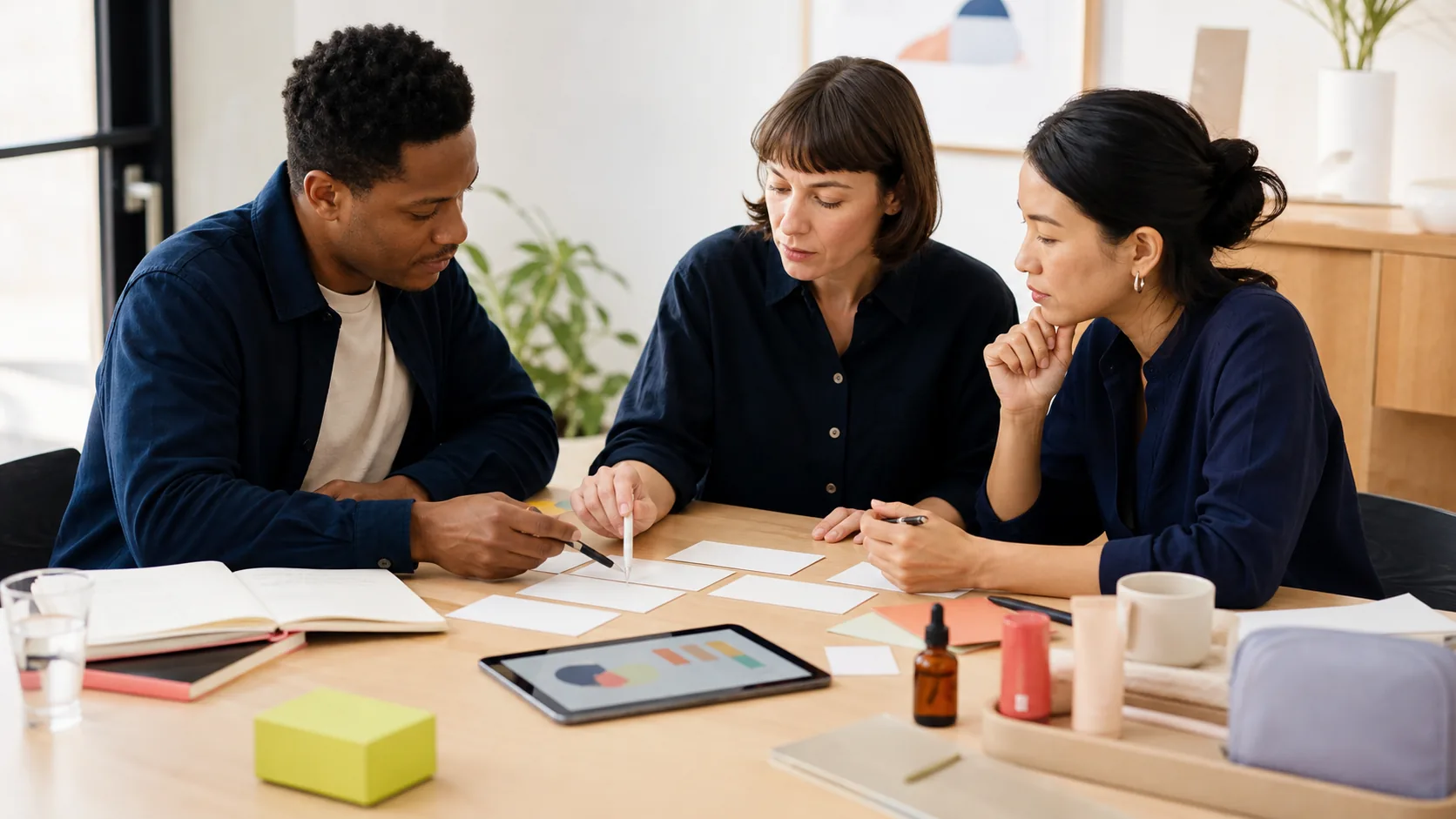 Team plant ein messbares Partnerprogramm an einem Arbeitstisch