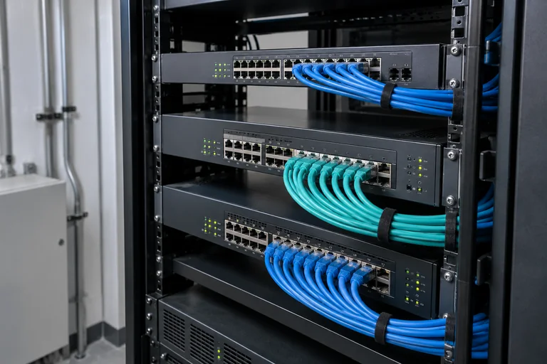 Illustration: network switches and Ethernet cables