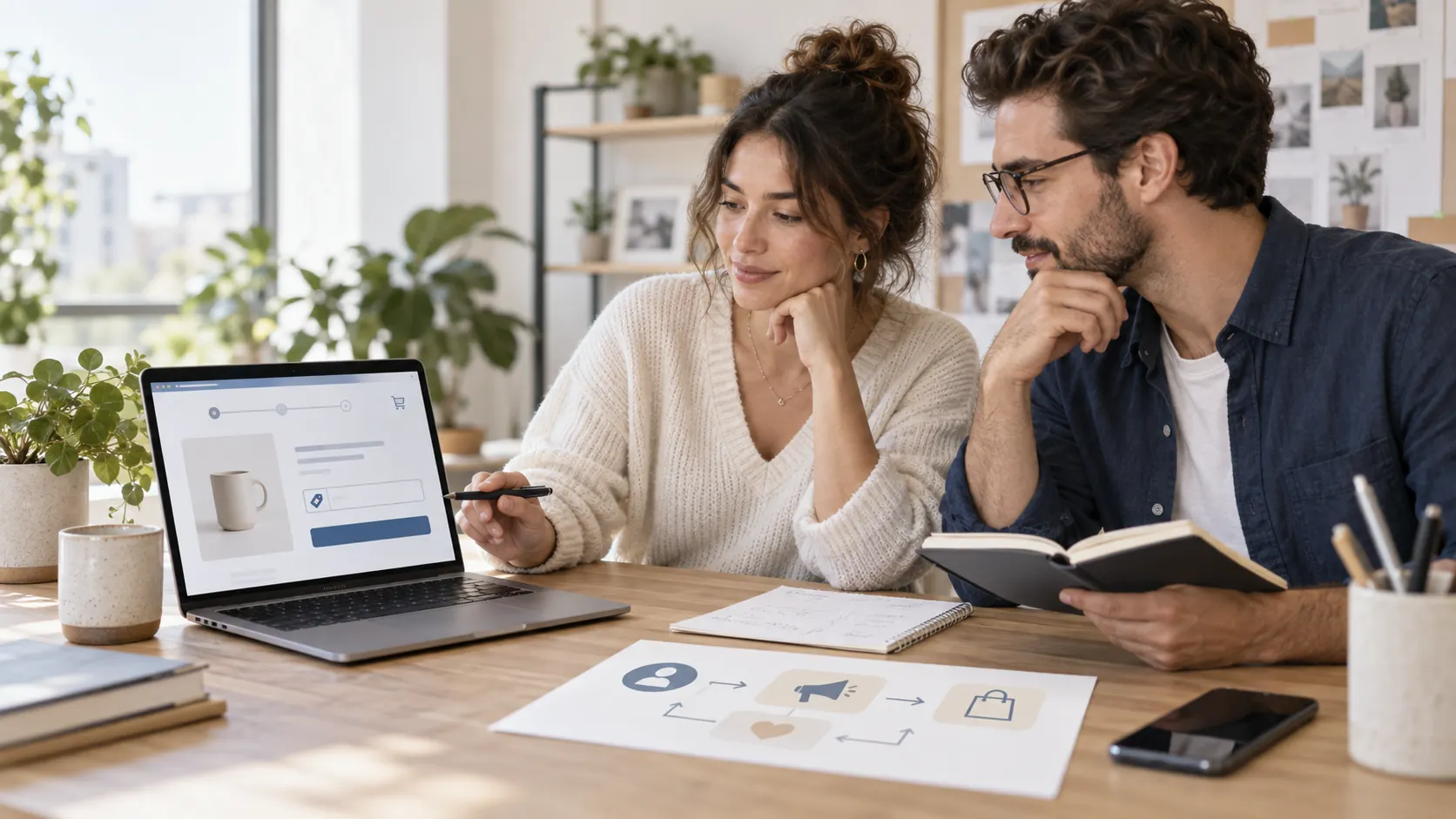 Creatorin und Commerce-Verantwortlicher prüfen einen Aktionscode im Checkout